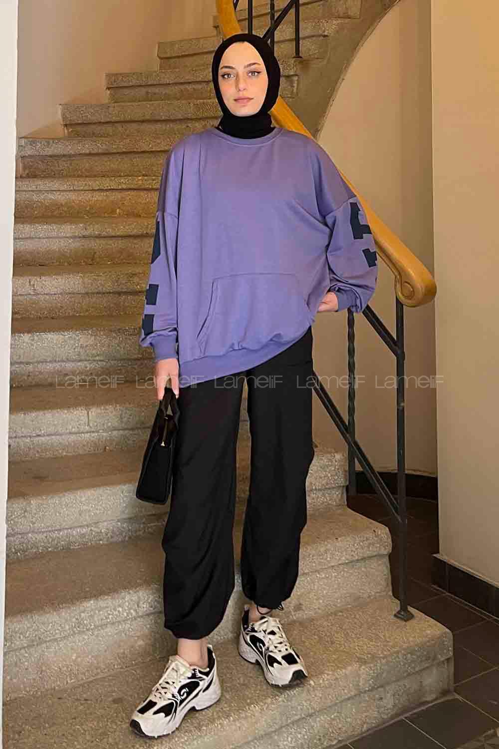 Lilac Crew Neck Long Arm Printed Sweatshirt