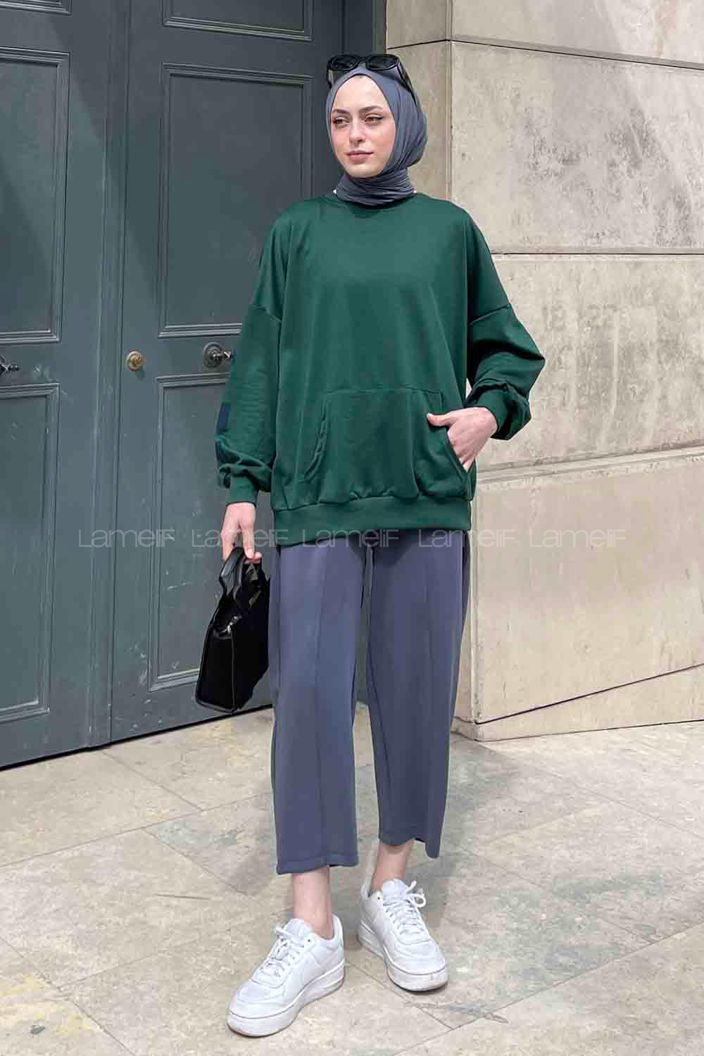 Emerald Green Crew Neck Long Arm Printed Sweatshirt