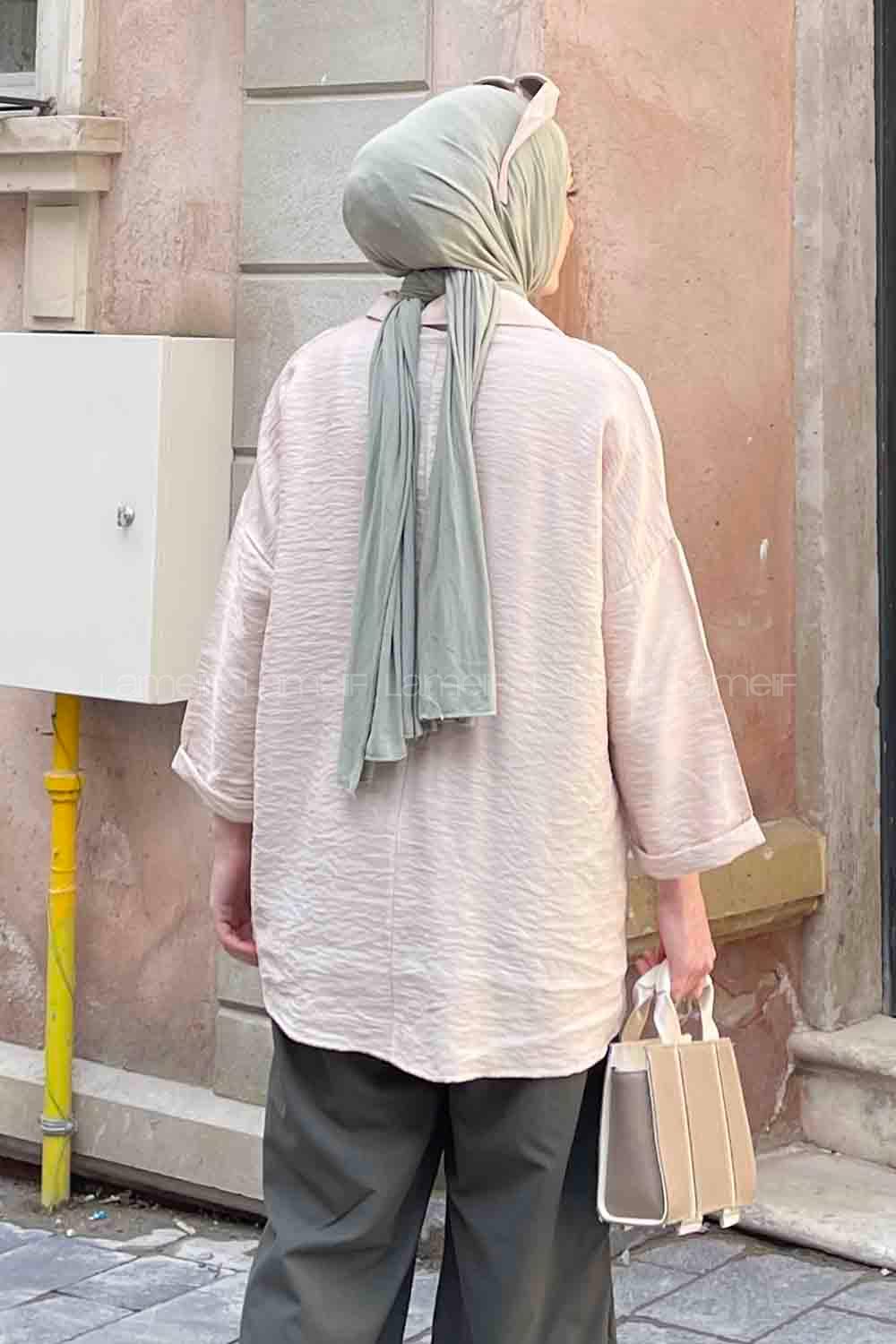 Lamelif Önü Cep Detaylı Duble Kol Kraş Gömlek Bej