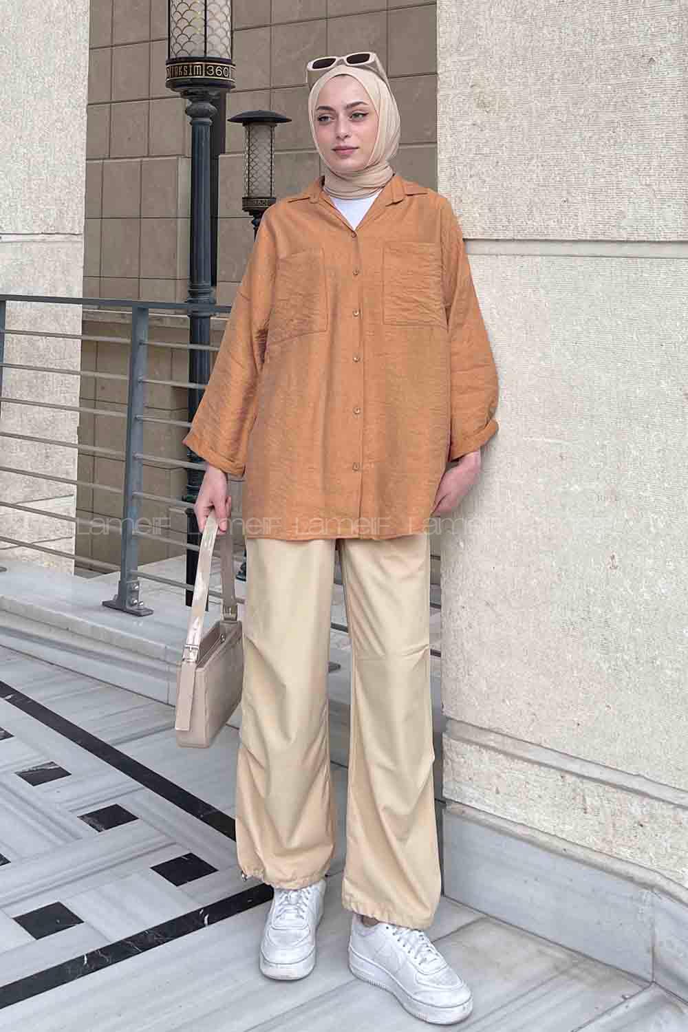 Camel Shirt Collar Long Arm Cotton Unprinted Shirt