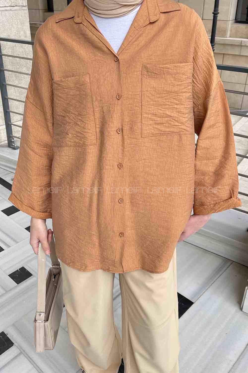 Camel Shirt Collar Long Arm Cotton Unprinted Shirt