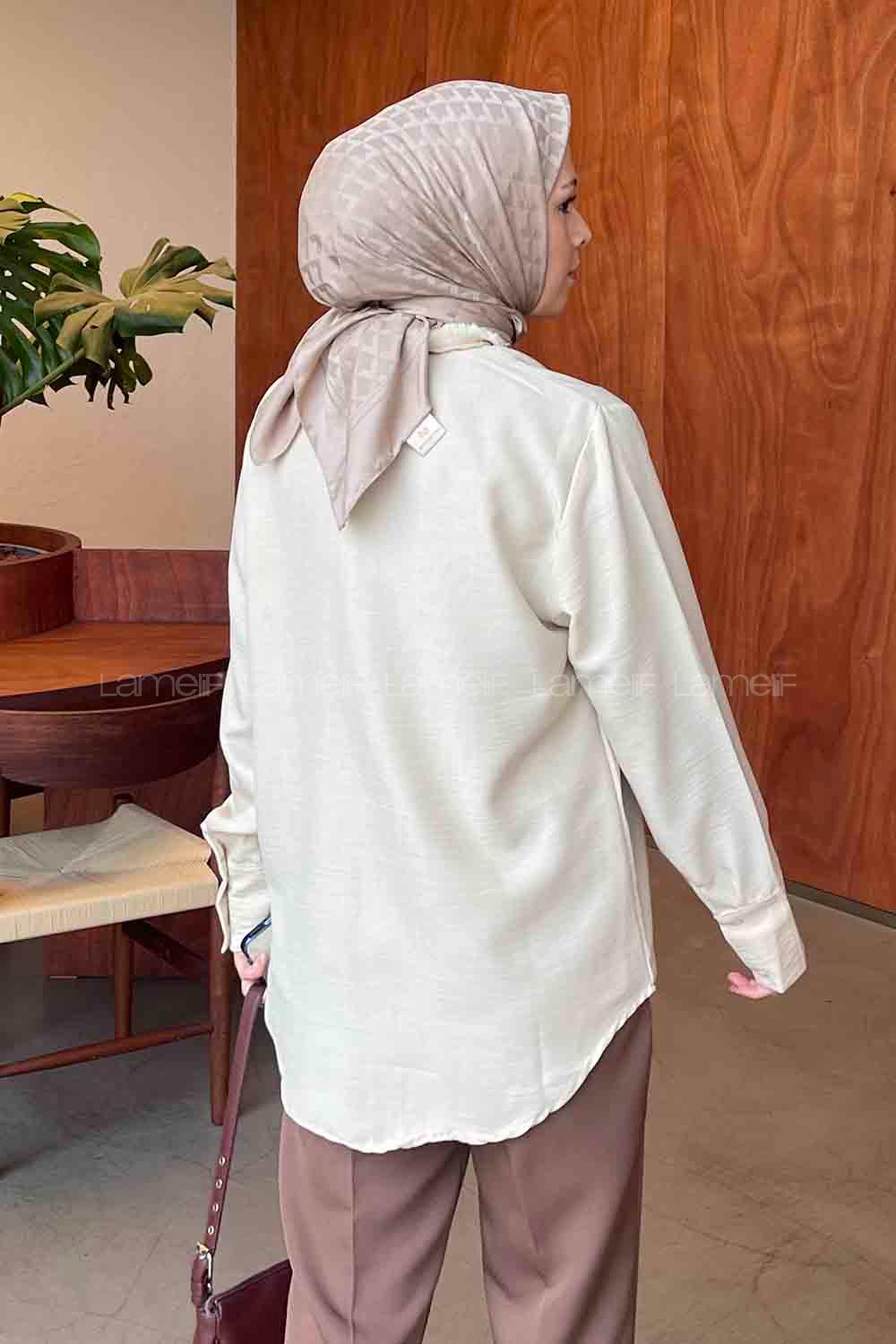 Lamelif Saçaklı Keten Gömlek Krem