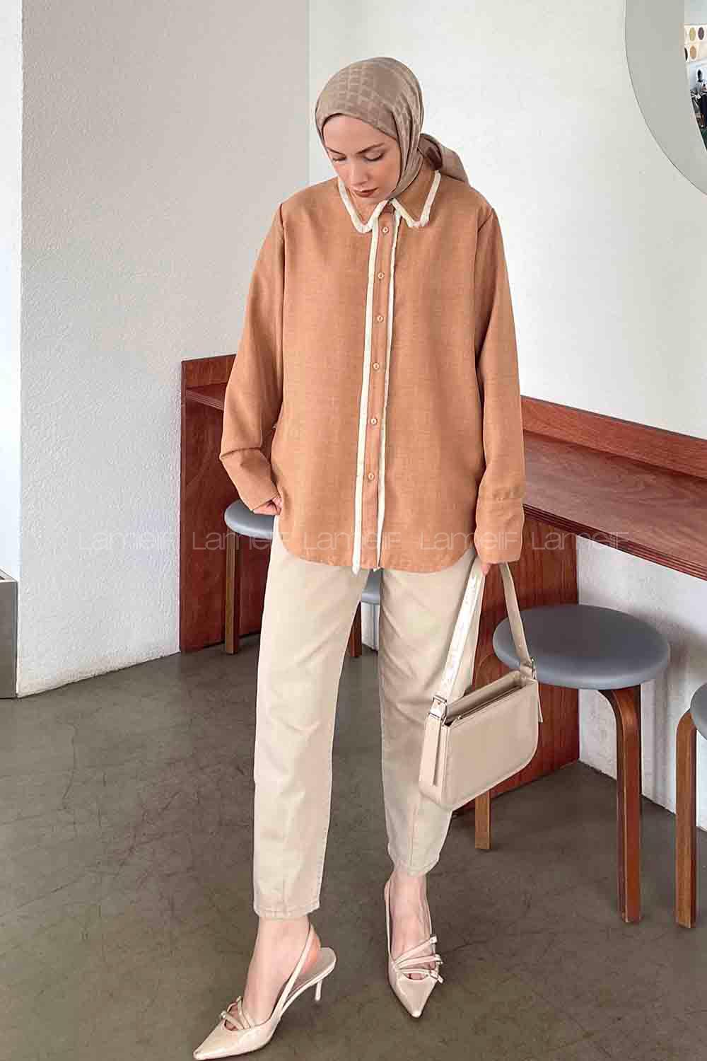 Soft Brown Shirt Collar Long Arm Linen Shirt