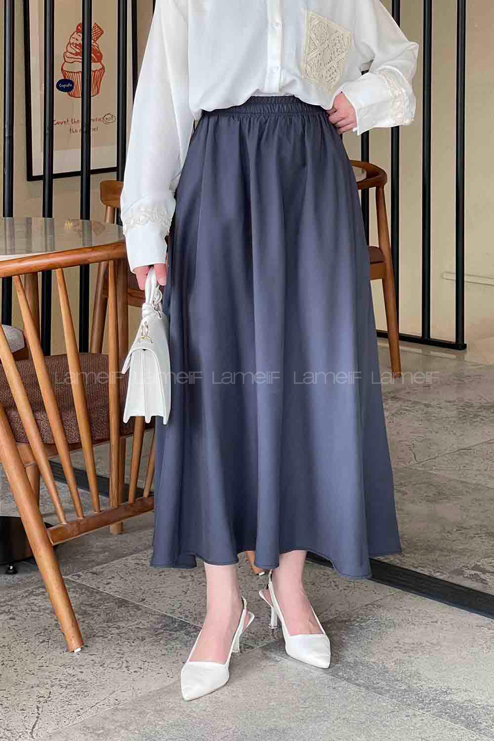 Lamelif Cep Detaylı Tensel Kloş Etek Antrasit