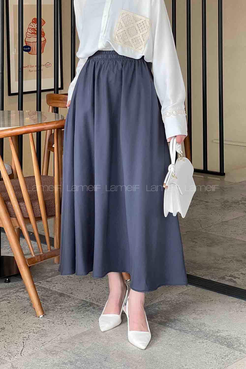 Lamelif Cep Detaylı Tensel Kloş Etek Antrasit