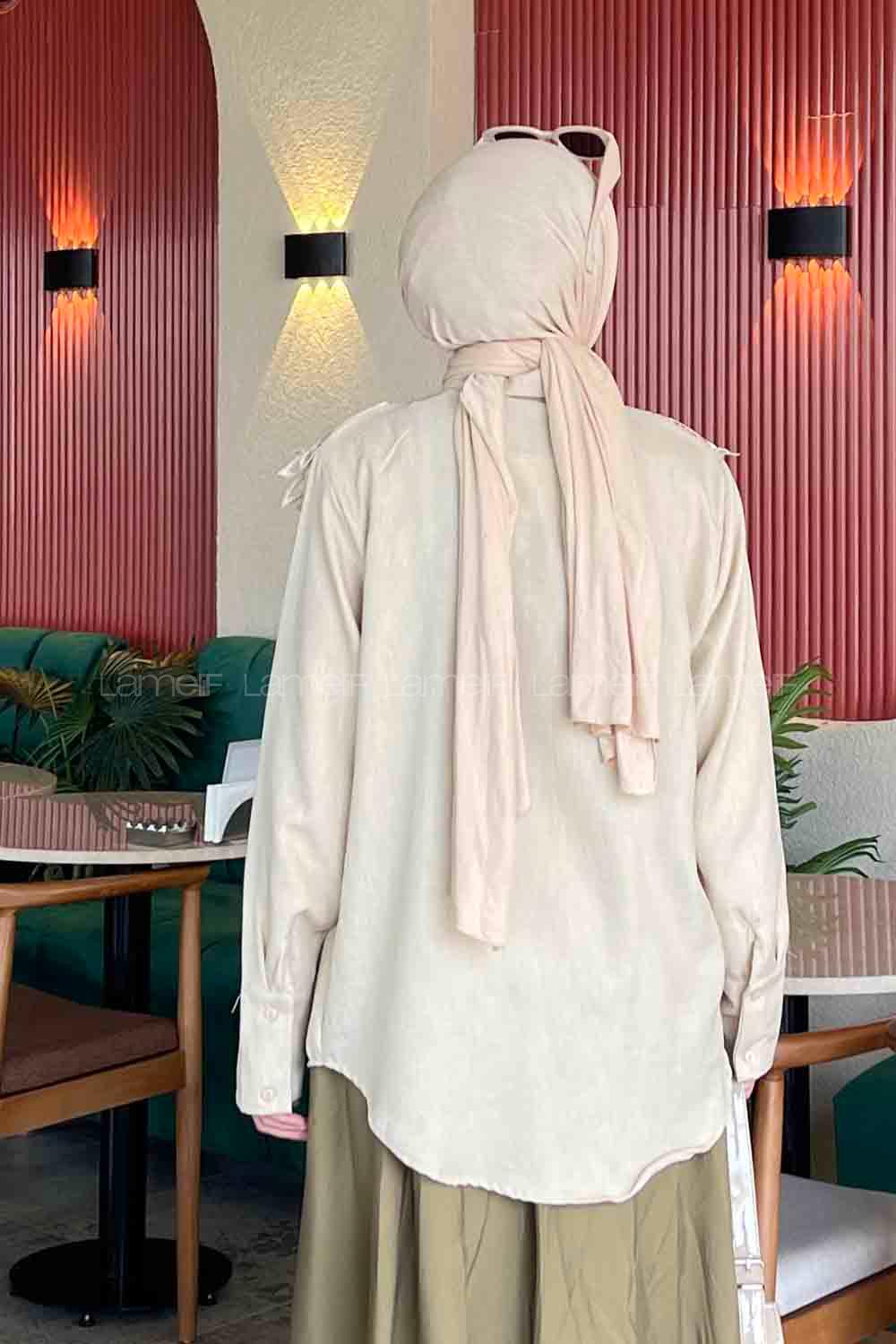 Lamelif Dantel Detaylı Gömlek Taş Rengi