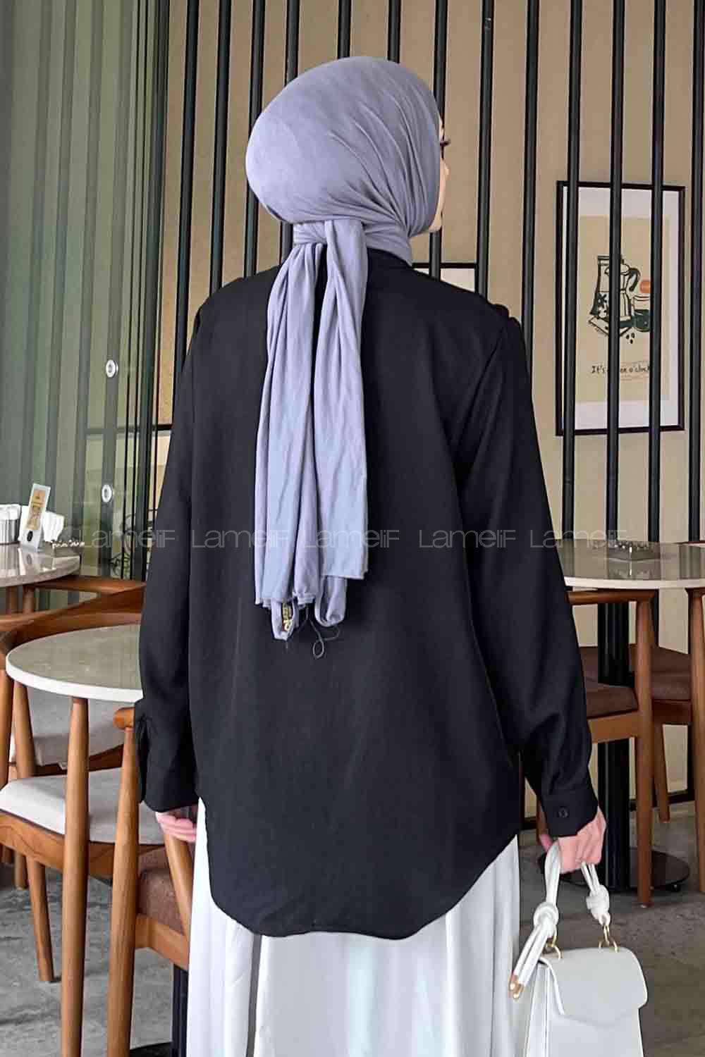 Lamelif Gül Detaylı Keten Gömlek Siyah