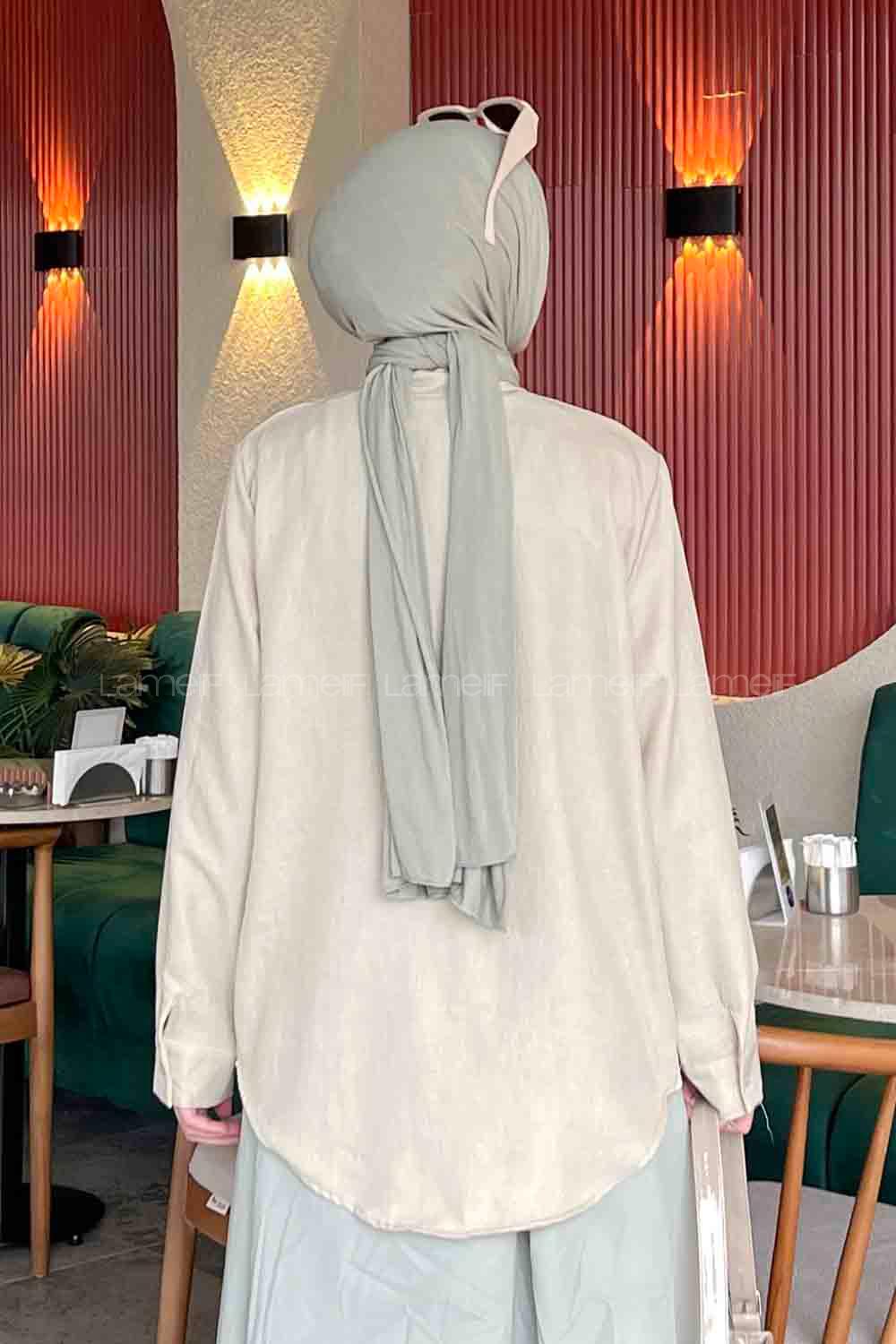 Lamelif Gül Detaylı Keten Gömlek Taş Rengi