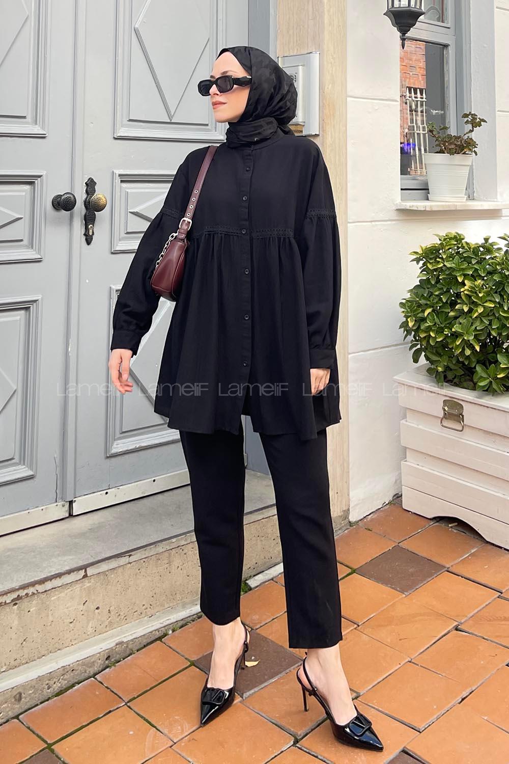 Black Mandarin Collar Long Arm Without Accessories Linen Trousers Linen Suit