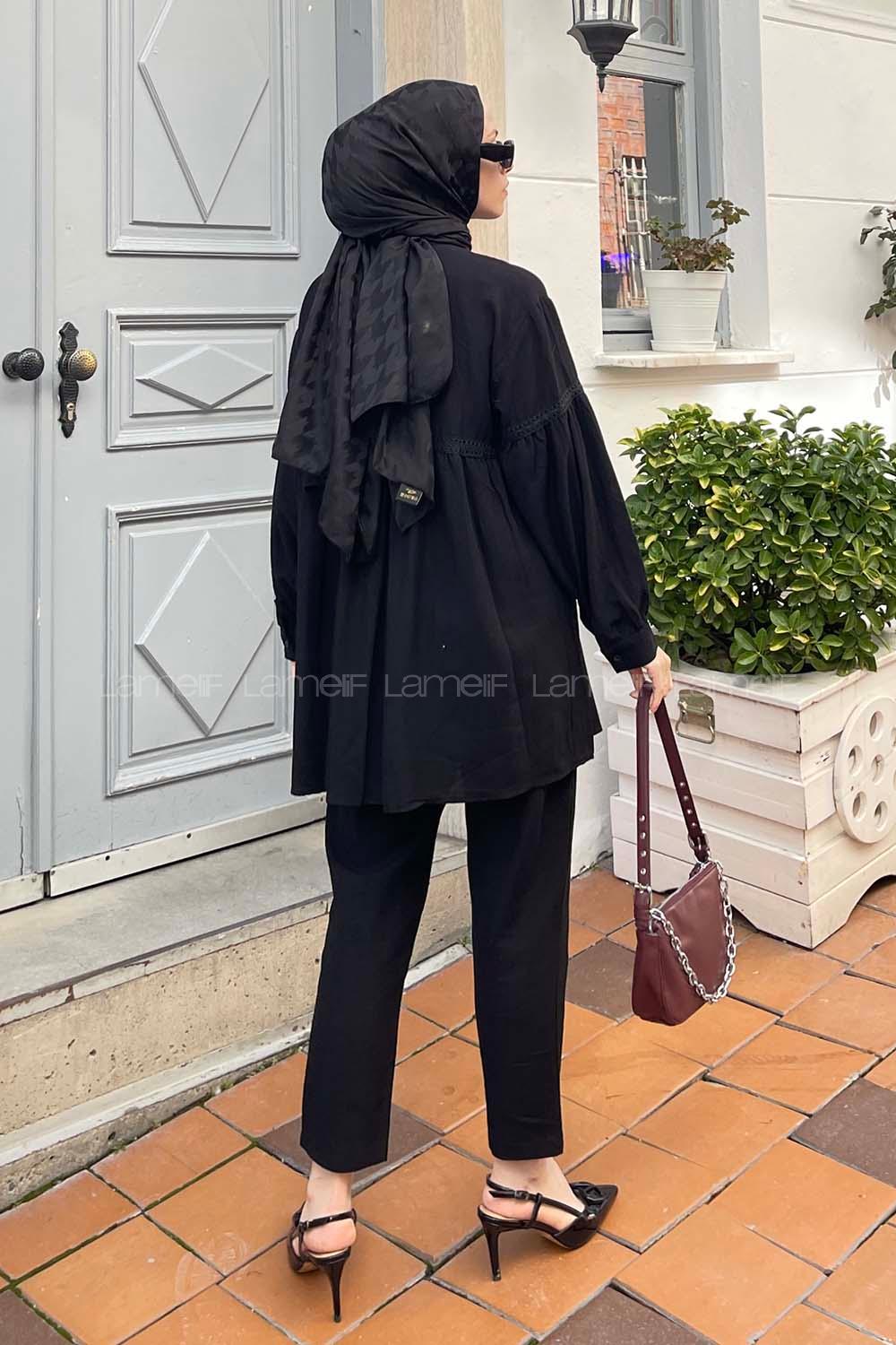 Black Mandarin Collar Long Arm Without Accessories Linen Trousers Linen Suit