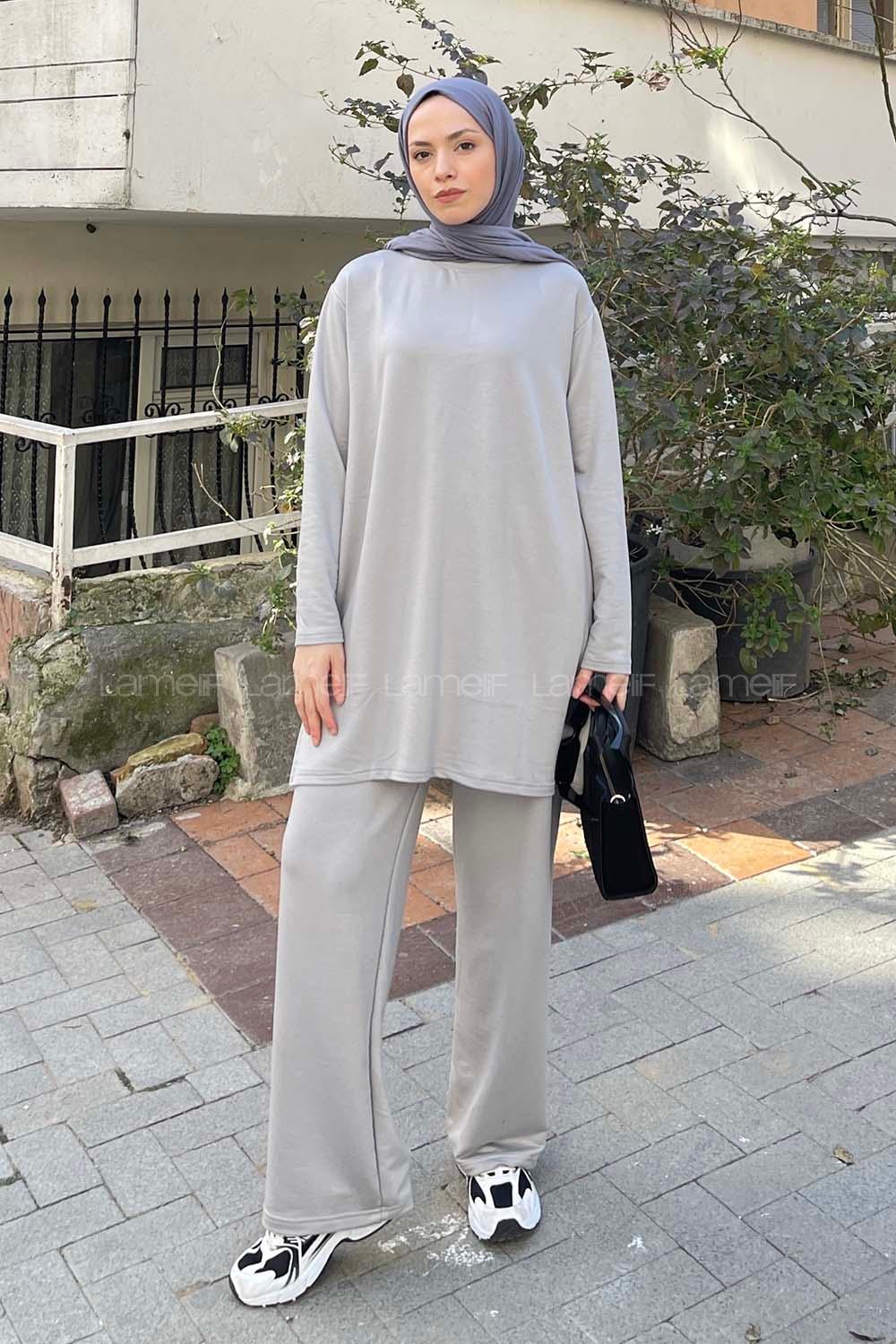 Gray Crew Neck Long Arm Without Accessories Combed Fabric Regular Trousers Comfortable Suit