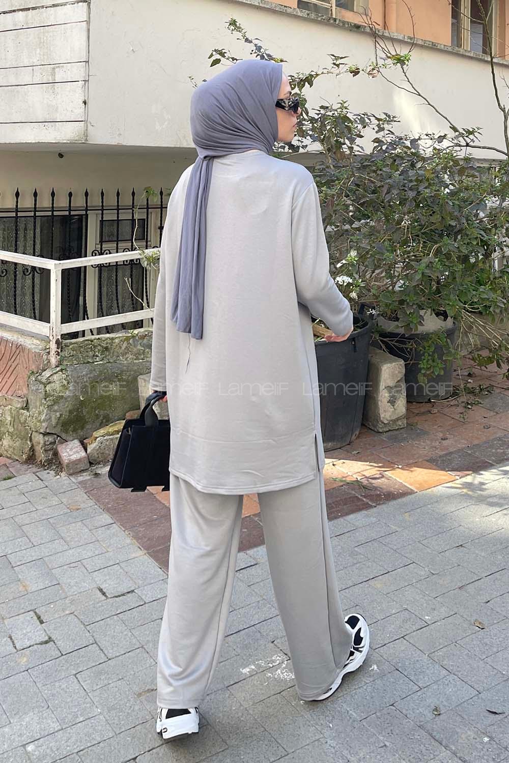 Gray Crew Neck Long Arm Without Accessories Combed Fabric Regular Trousers Comfortable Suit