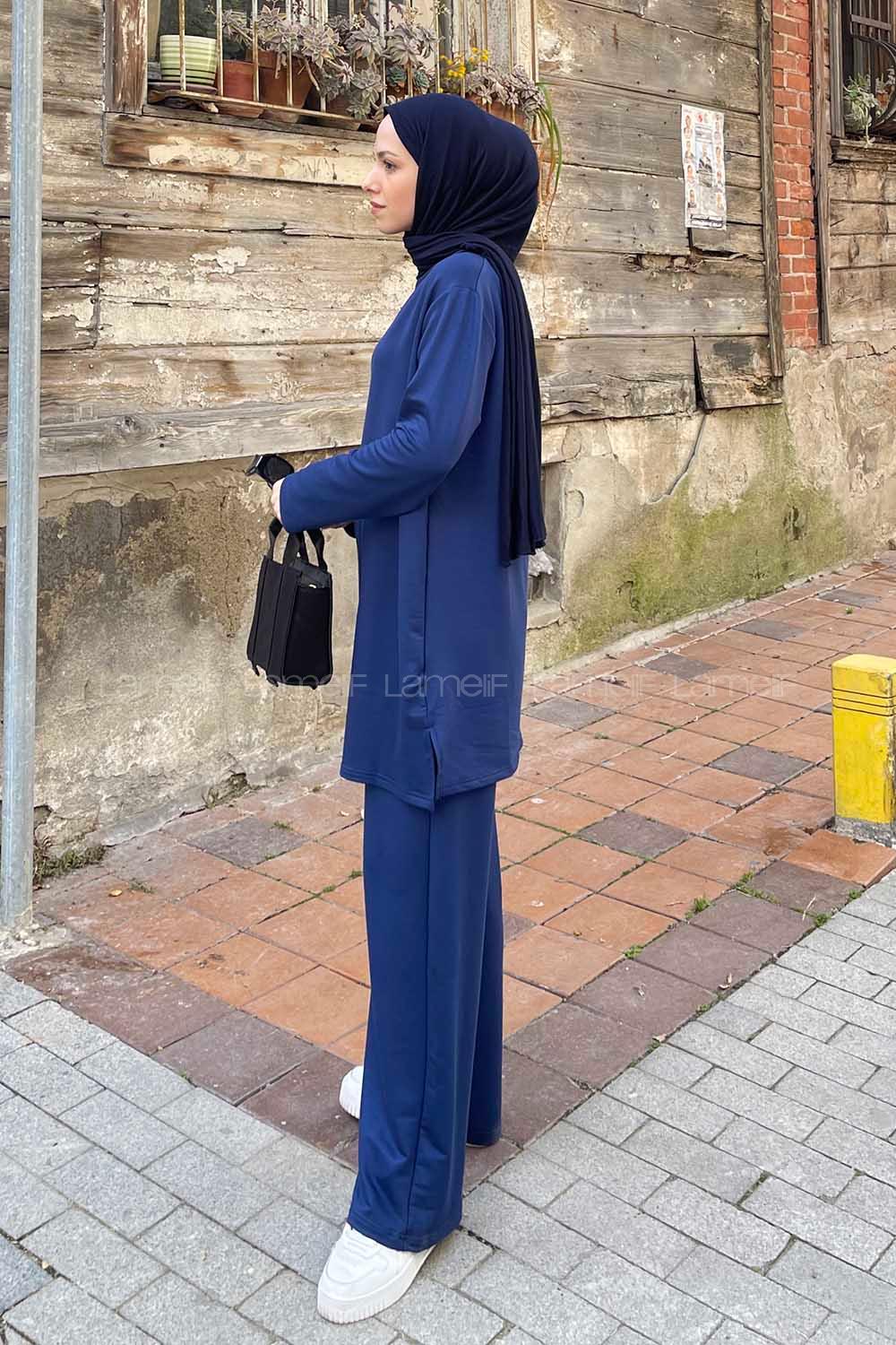 Lamelif İkili Oshyo Tesettür Takım Lacivert