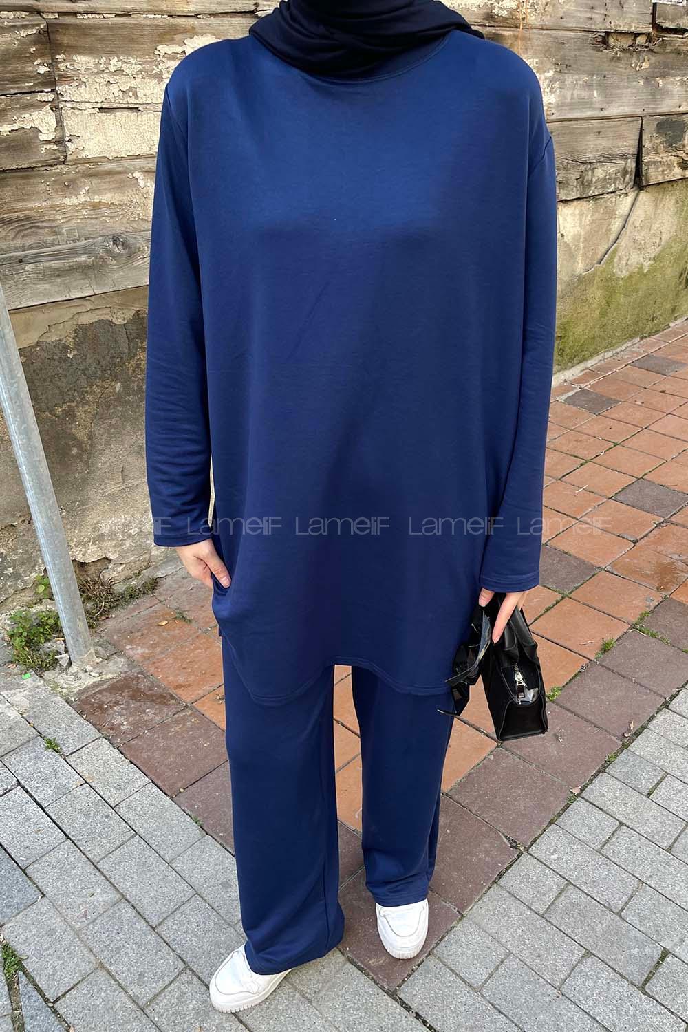 Lamelif İkili Oshyo Tesettür Takım Lacivert