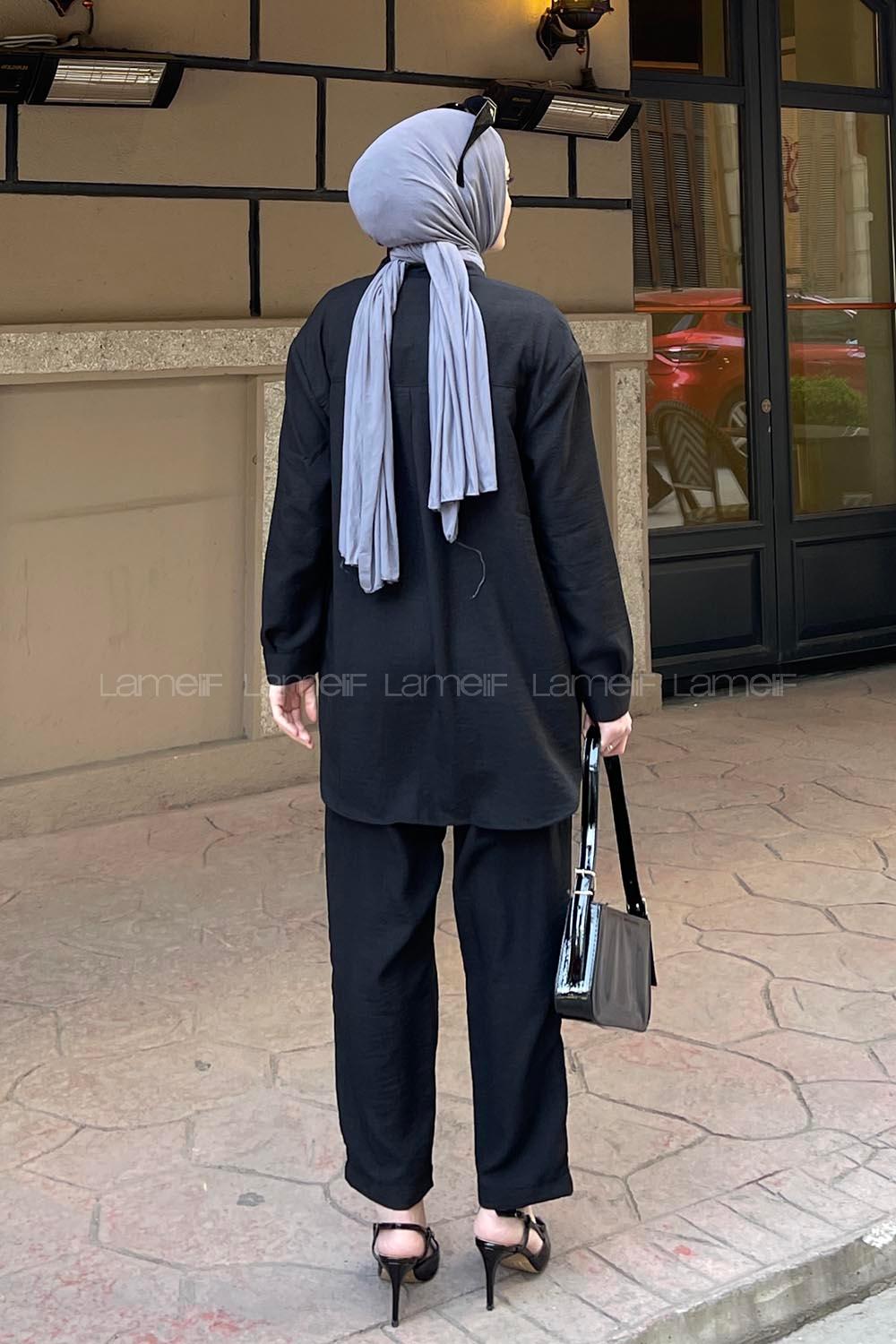 Black Shirt Collar Long Arm Without Accessories Linen Trousers Linen Suit