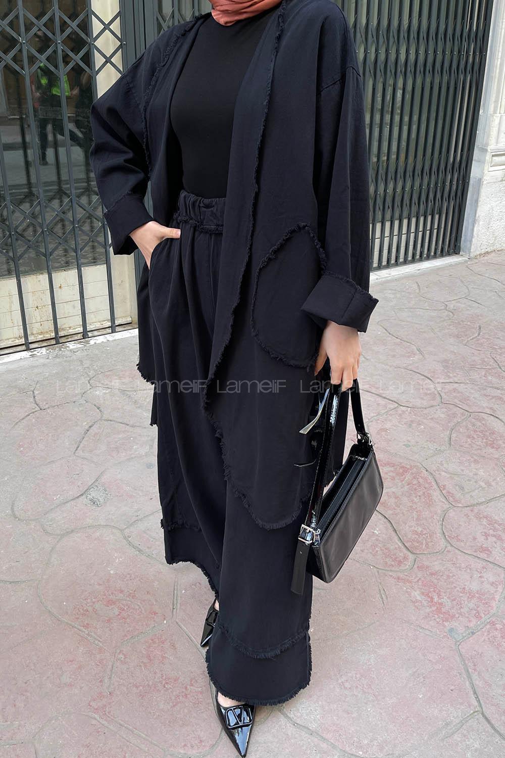 Black V Neck Long Arm Without Accessories Linen Regular Trousers Linen Suit