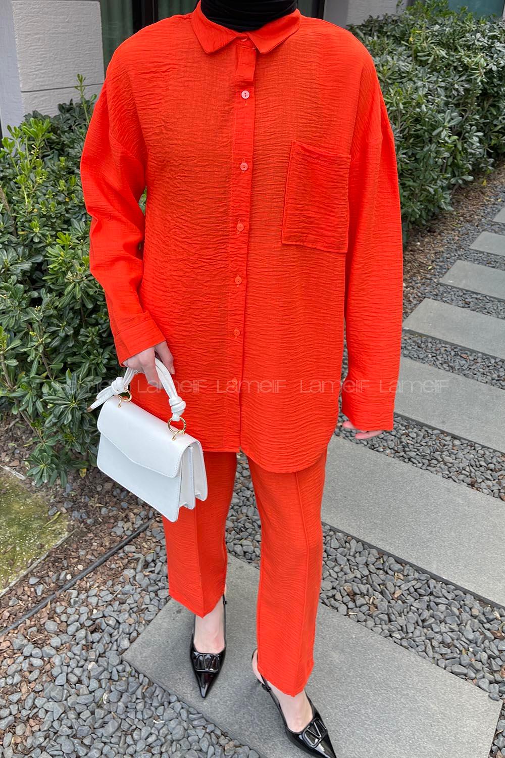 Orange Shirt Collar Long Arm Without Accessories Ayrobin Trousers Comfortable Suit