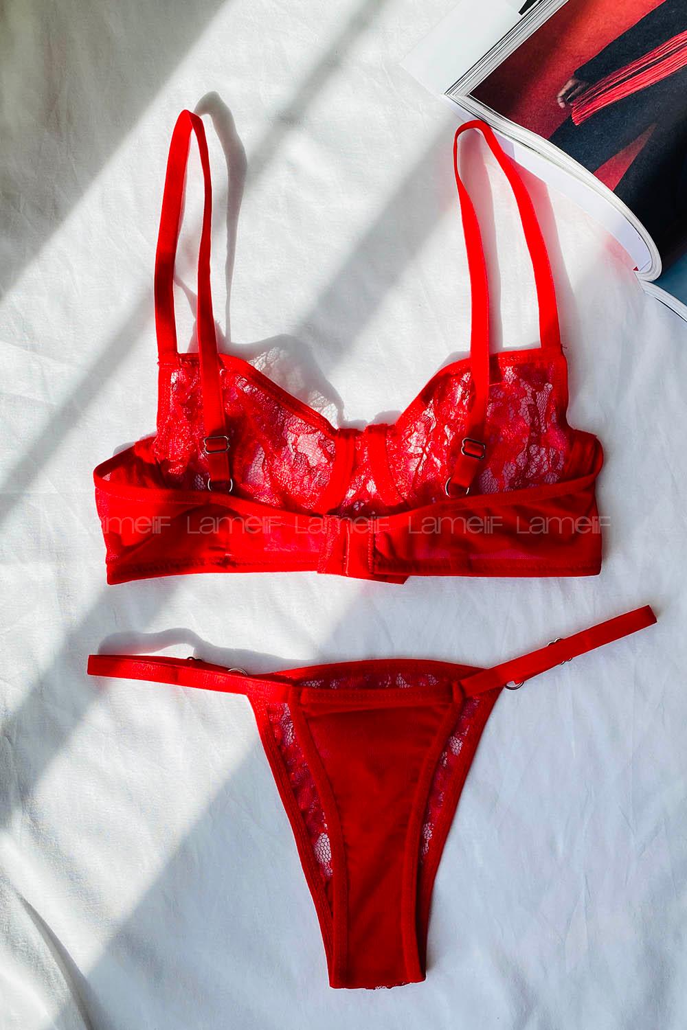 Lamelif Balenli Destekli Tül Kırmızı Takım