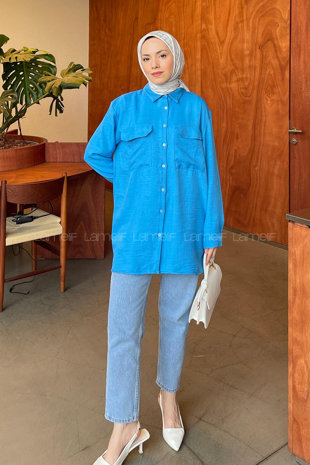 etaylı Ayrobin Gömlek Mavi