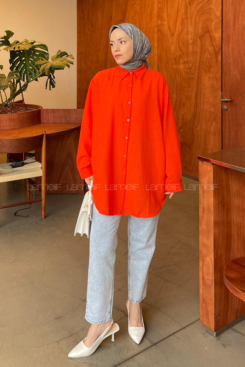 Orange Shirt Collar Long Arm Cotton Unprinted Shirt