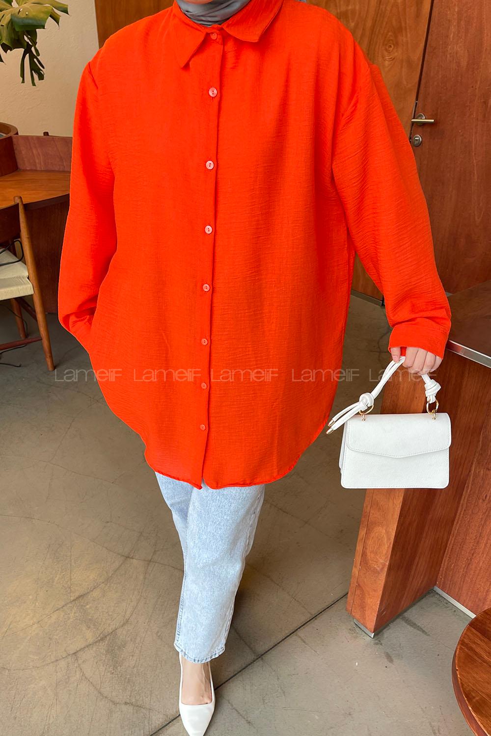 Orange Shirt Collar Long Arm Cotton Unprinted Shirt