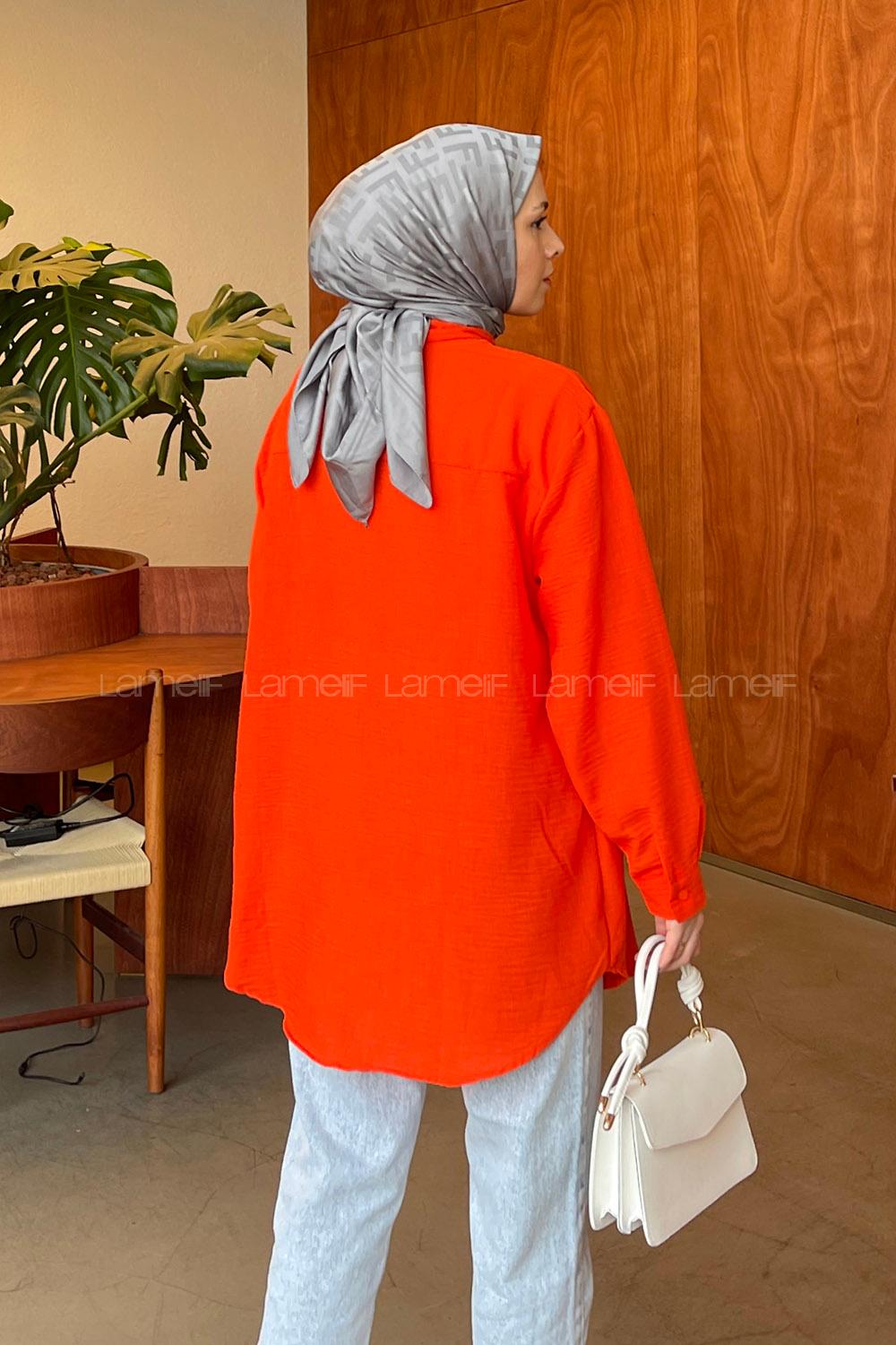 Orange Shirt Collar Long Arm Cotton Unprinted Shirt