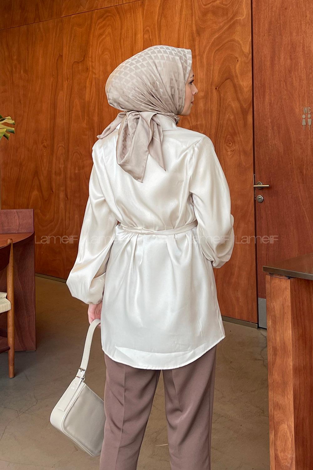 Lamelif Parlak Geçişli Ceket Krem