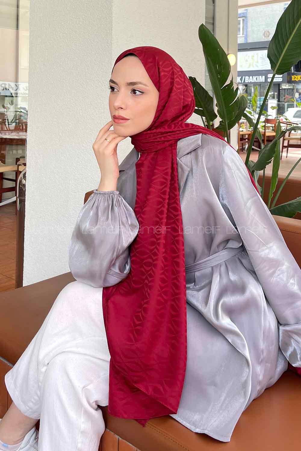 Lamelif Kapadokya Desen Jakar Serisi Şal Bordo