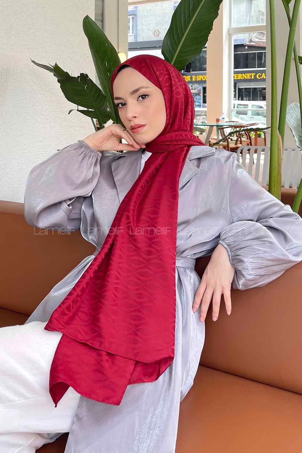 Lamelif Kapadokya Desen Jakar Serisi Şal Bordo