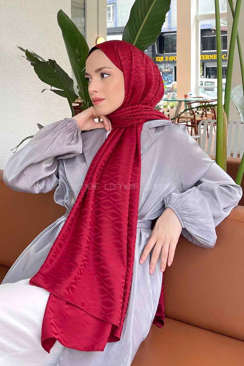 Lamelif Kapadokya Desen Jakar Serisi Şal Bordo