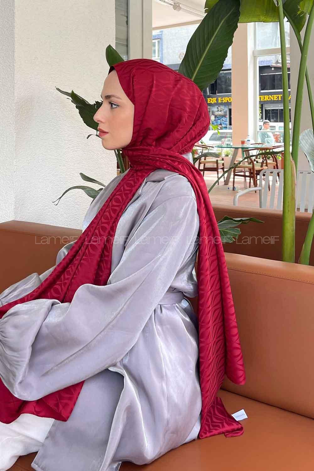 Lamelif Kapadokya Desen Jakar Serisi Şal Bordo