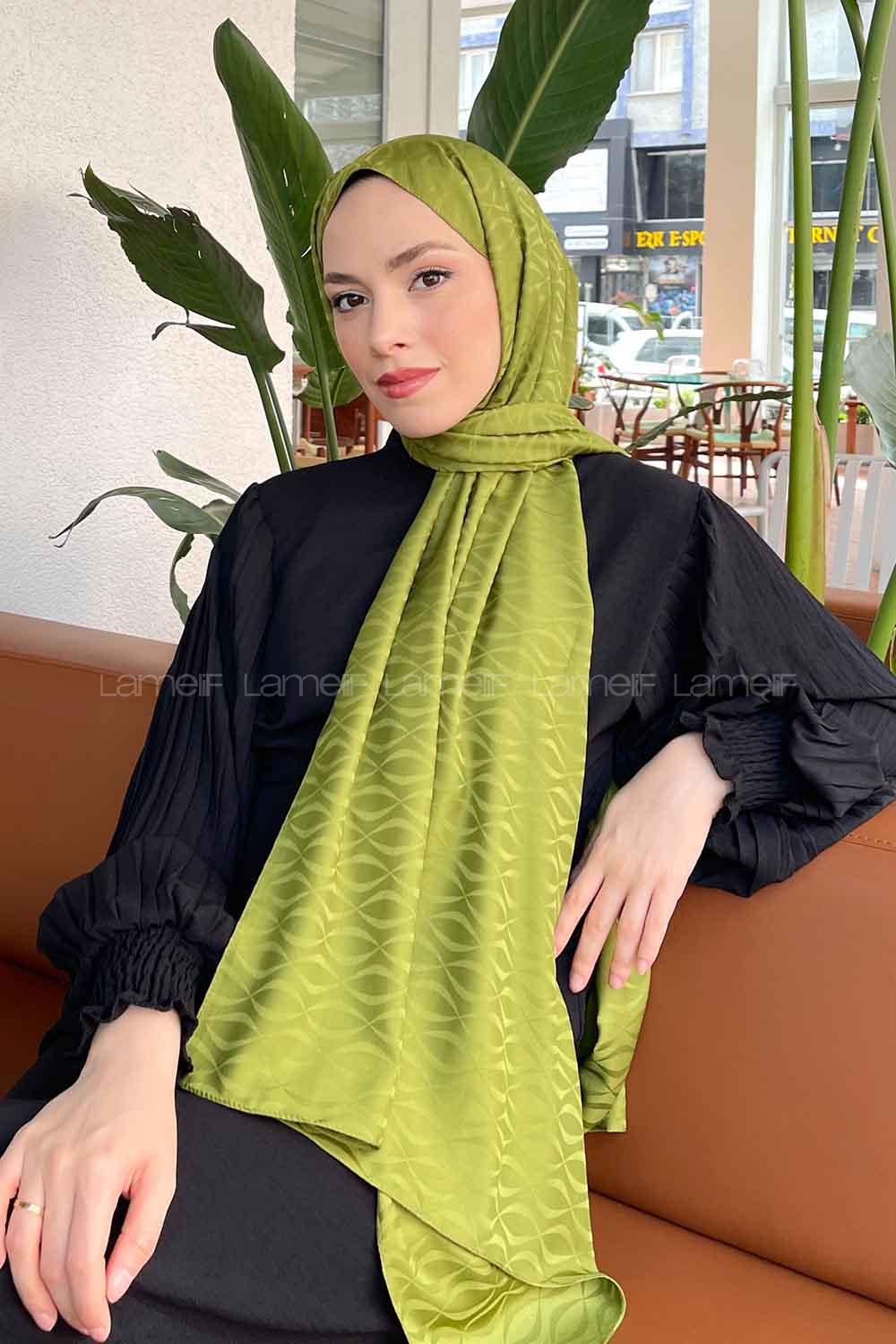 Lamelif Kapadokya Desen Jakar Serisi Şal Çimen Yeşili