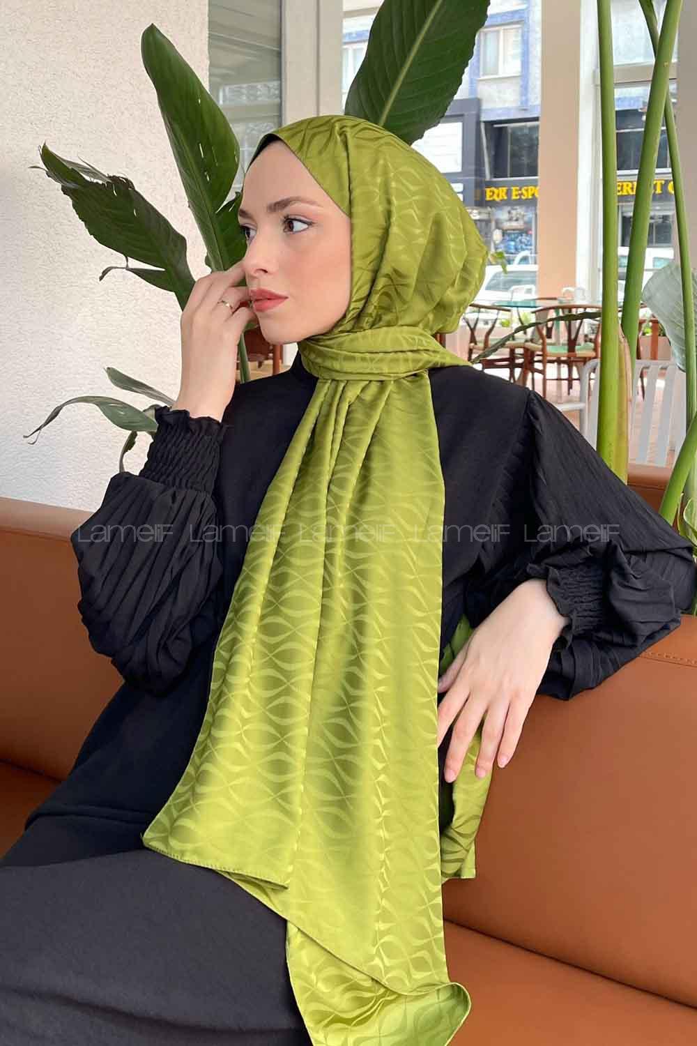 Lamelif Kapadokya Desen Jakar Serisi Şal Çimen Yeşili