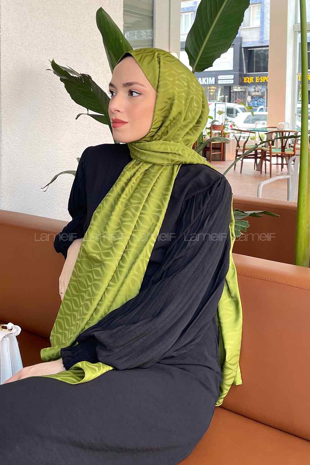 Lamelif Kapadokya Desen Jakar Serisi Şal Çimen Yeşili