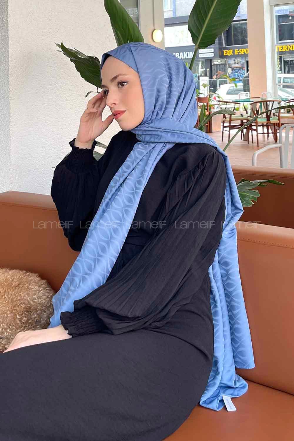 Lamelif Kapadokya Desen Jakar Serisi Şal Kot Mavisi