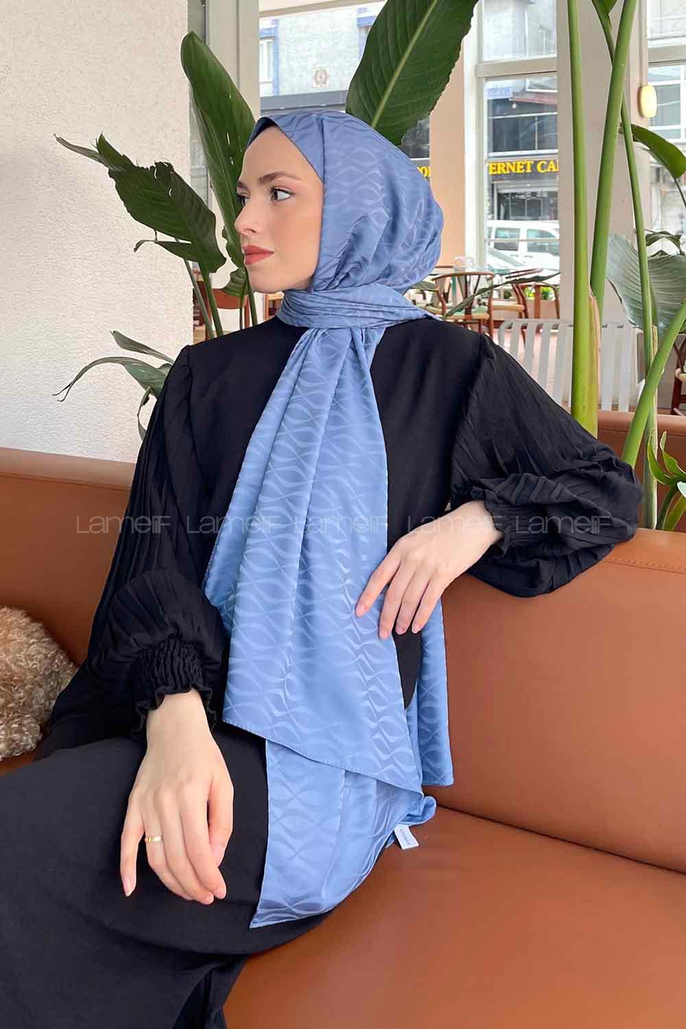 Lamelif Kapadokya Desen Jakar Serisi Şal Kot Mavisi