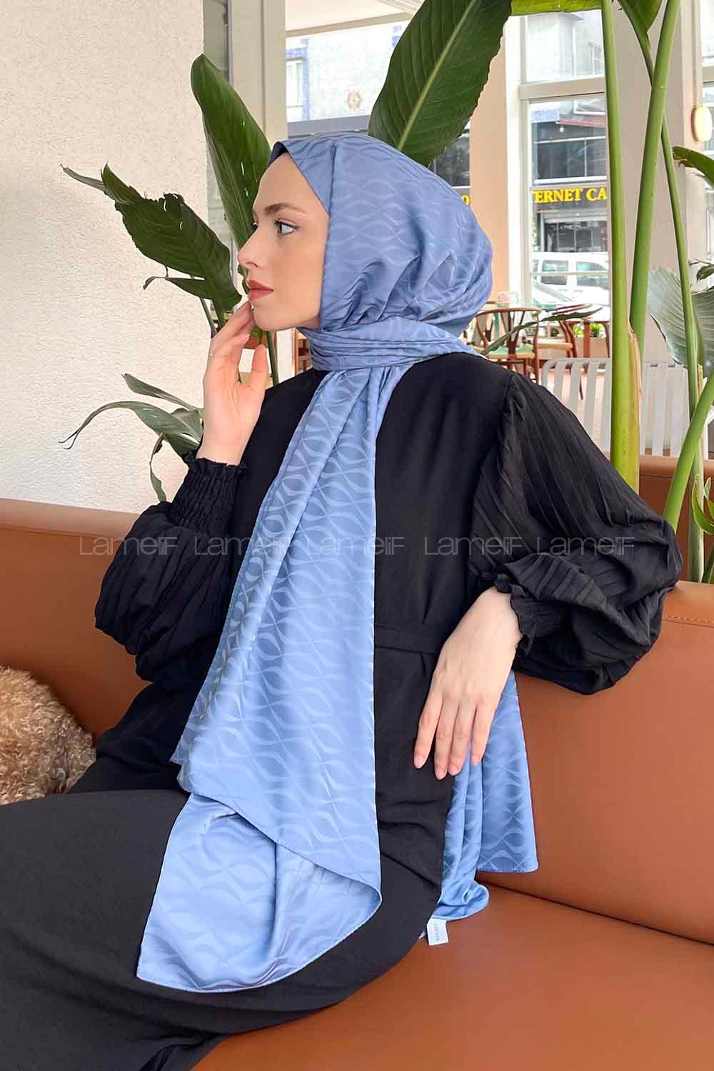 Lamelif Kapadokya Desen Jakar Serisi Şal Kot Mavisi