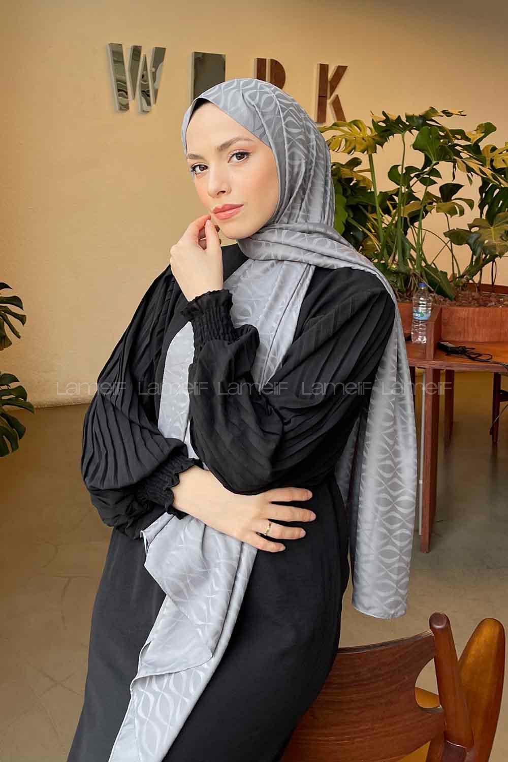 Lamelif Kapadokya Desen Jakar Serisi Şal Koyu Gri