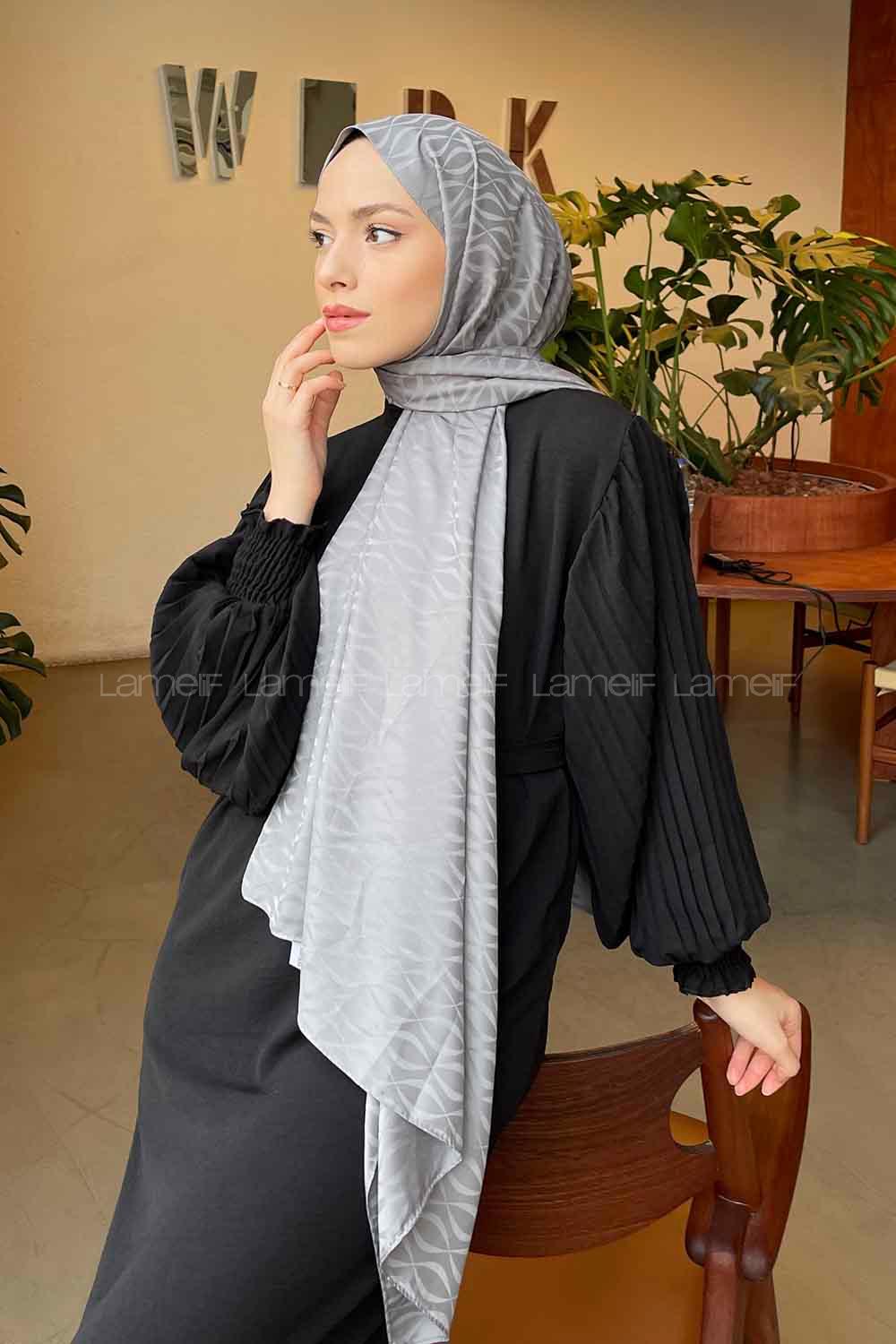 Lamelif Kapadokya Desen Jakar Serisi Şal Koyu Gri