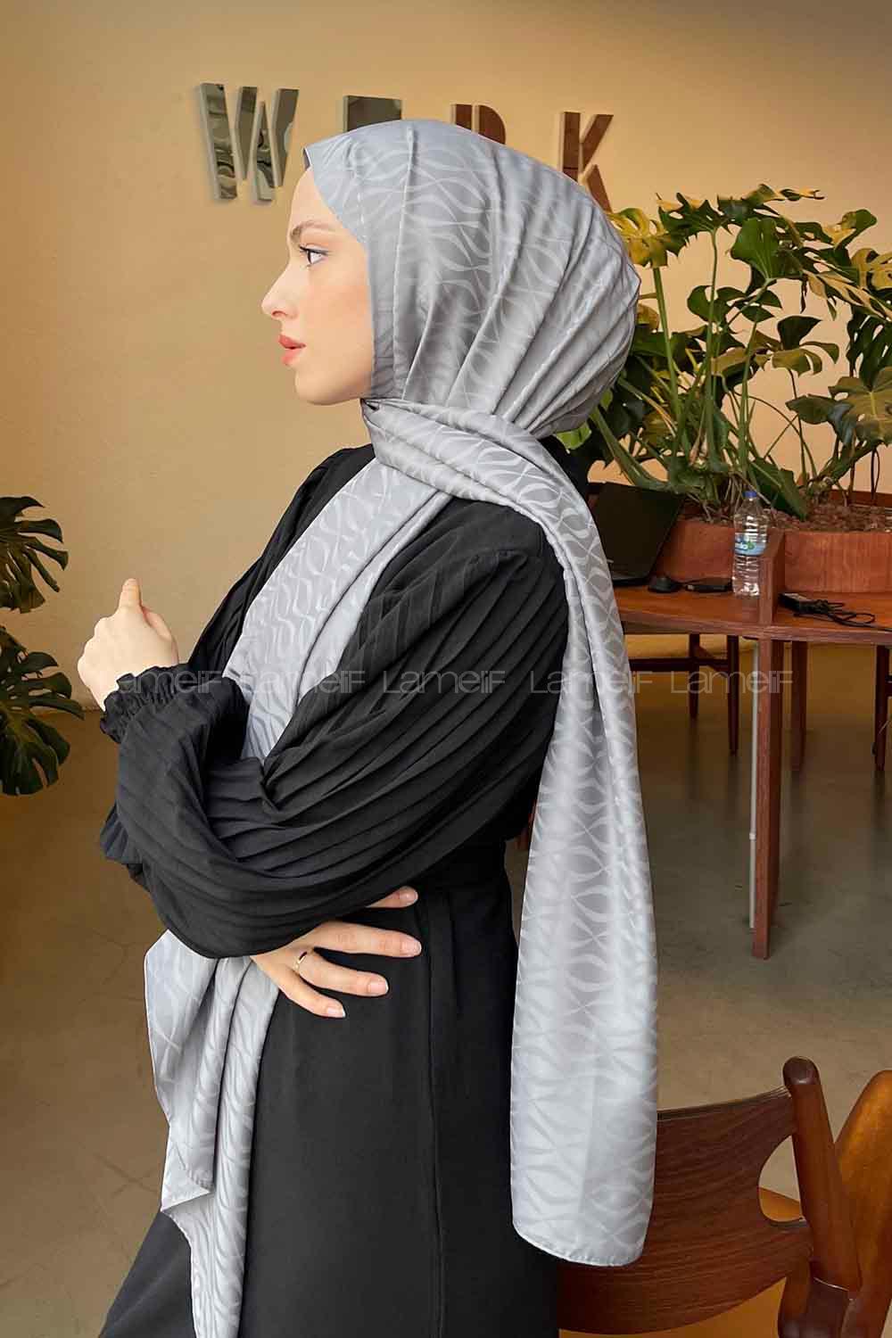 Lamelif Kapadokya Desen Jakar Serisi Şal Koyu Gri