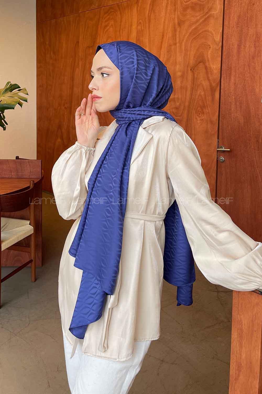 Lamelif Kapadokya Desen Jakar Serisi Şal Koyu İndigo