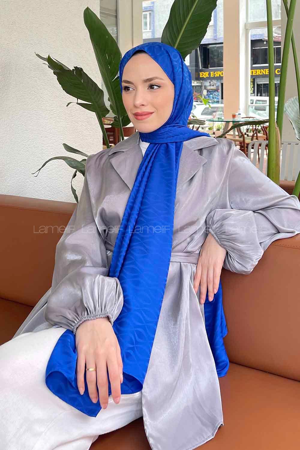 Lamelif Kapadokya Desen Jakar Serisi Şal Saks Mavisi