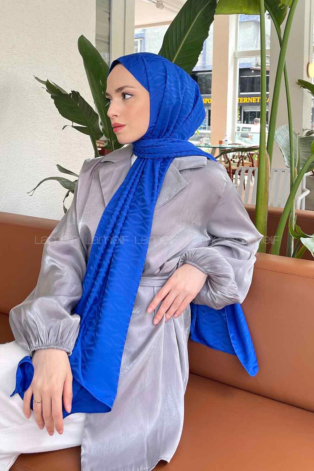 Lamelif Kapadokya Desen Jakar Serisi Şal Saks Mavisi