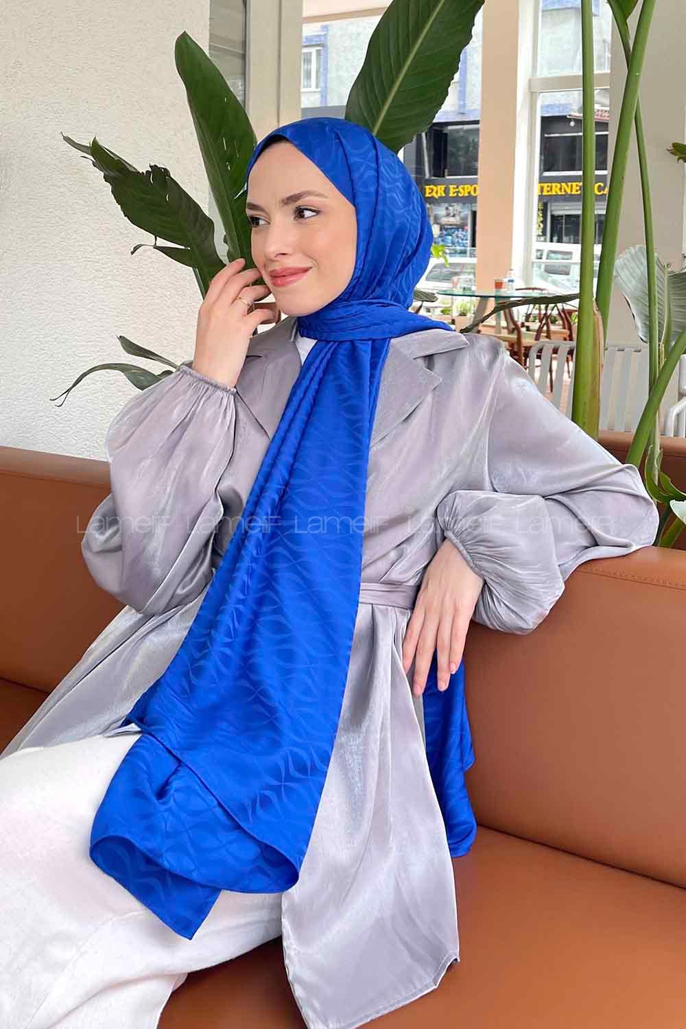 Lamelif Kapadokya Desen Jakar Serisi Şal Saks Mavisi