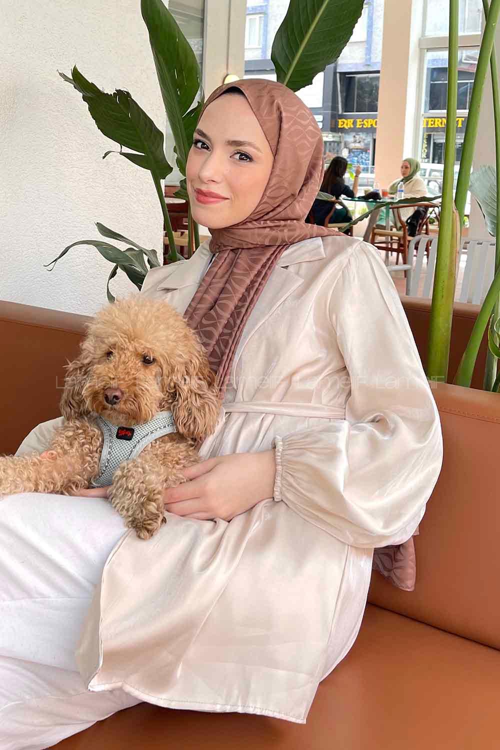 Lamelif Kapadokya Desen Jakar Serisi Şal Tozlu Kahve