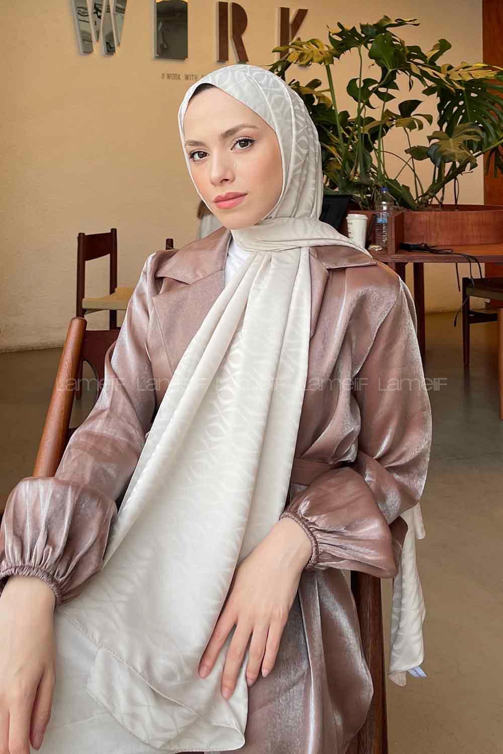 Lamelif Kapadokya Desen Jakar Serisi Şal Vizon