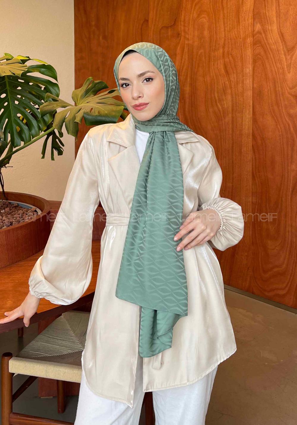 Lamelif Kapadokya Desen Jakar Serisi Şal Yaprak Yeşili