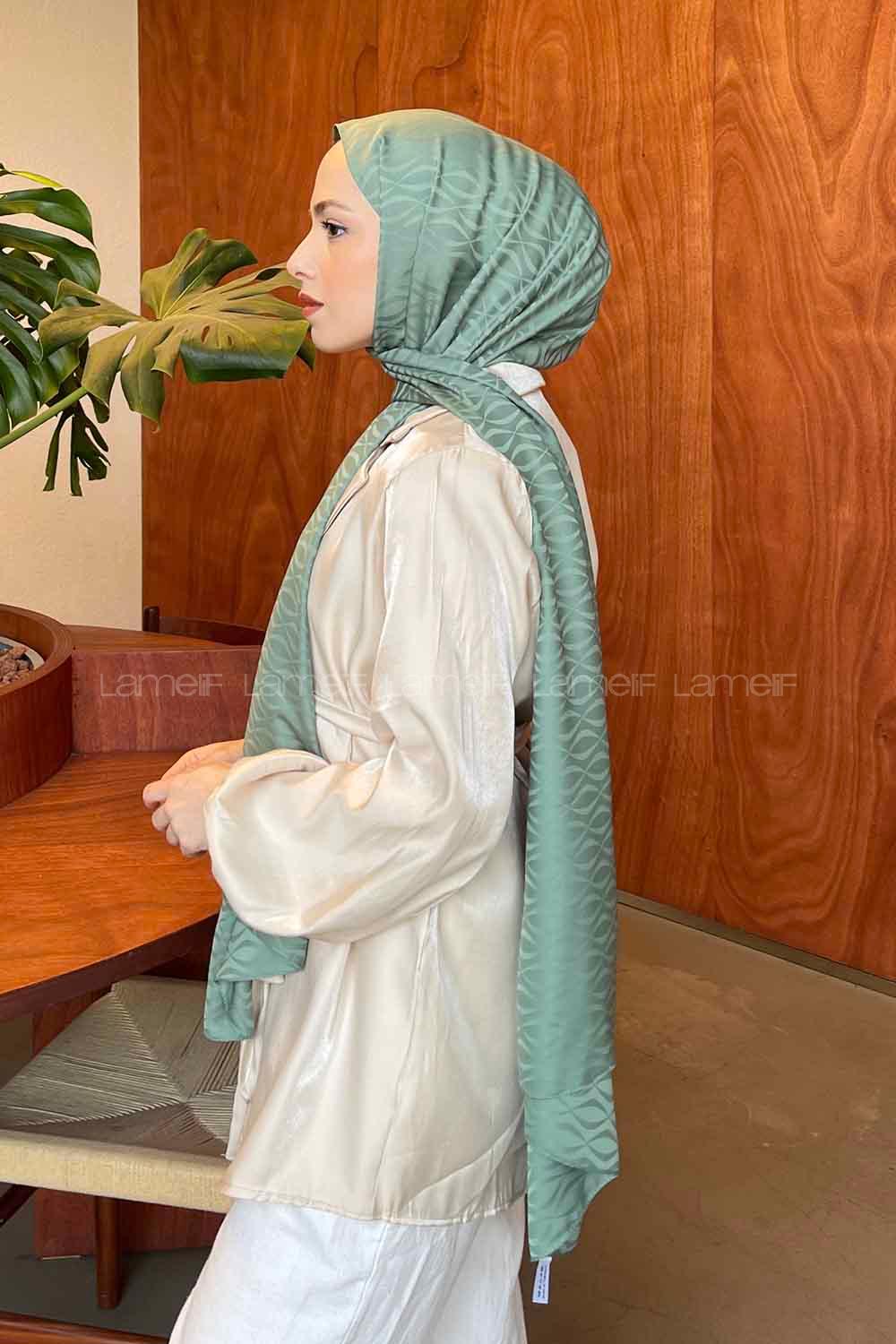 Lamelif Kapadokya Desen Jakar Serisi Şal Yaprak Yeşili