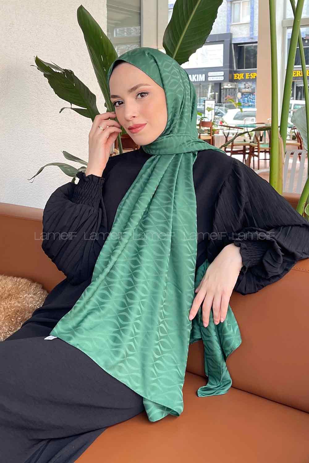 Lamelif Kapadokya Desen Jakar Serisi Şal Zümrüt Yeşili