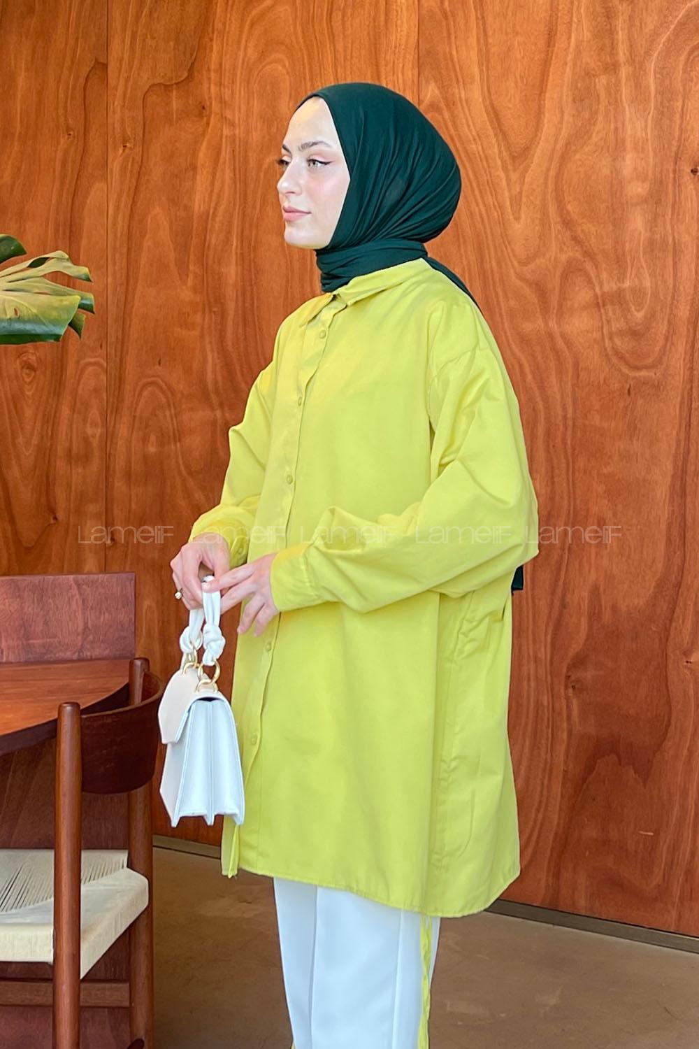 Oil Green Shirt Collar Long Arm Cotton Unprinted Shirt